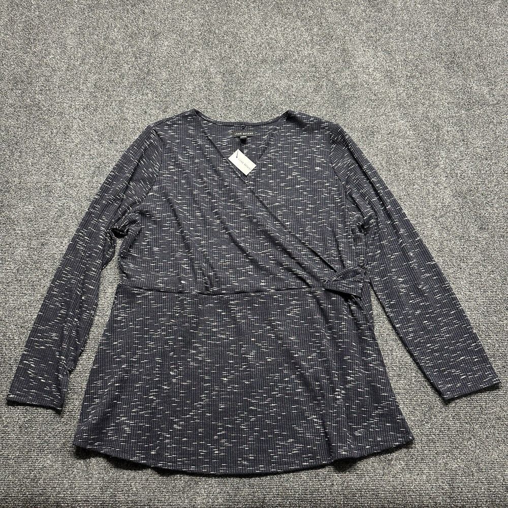 Lane Bryant Blouse Size 18 20 Charcoal‎ Ribbed Faux Wrap Comfy Causal Office NEW